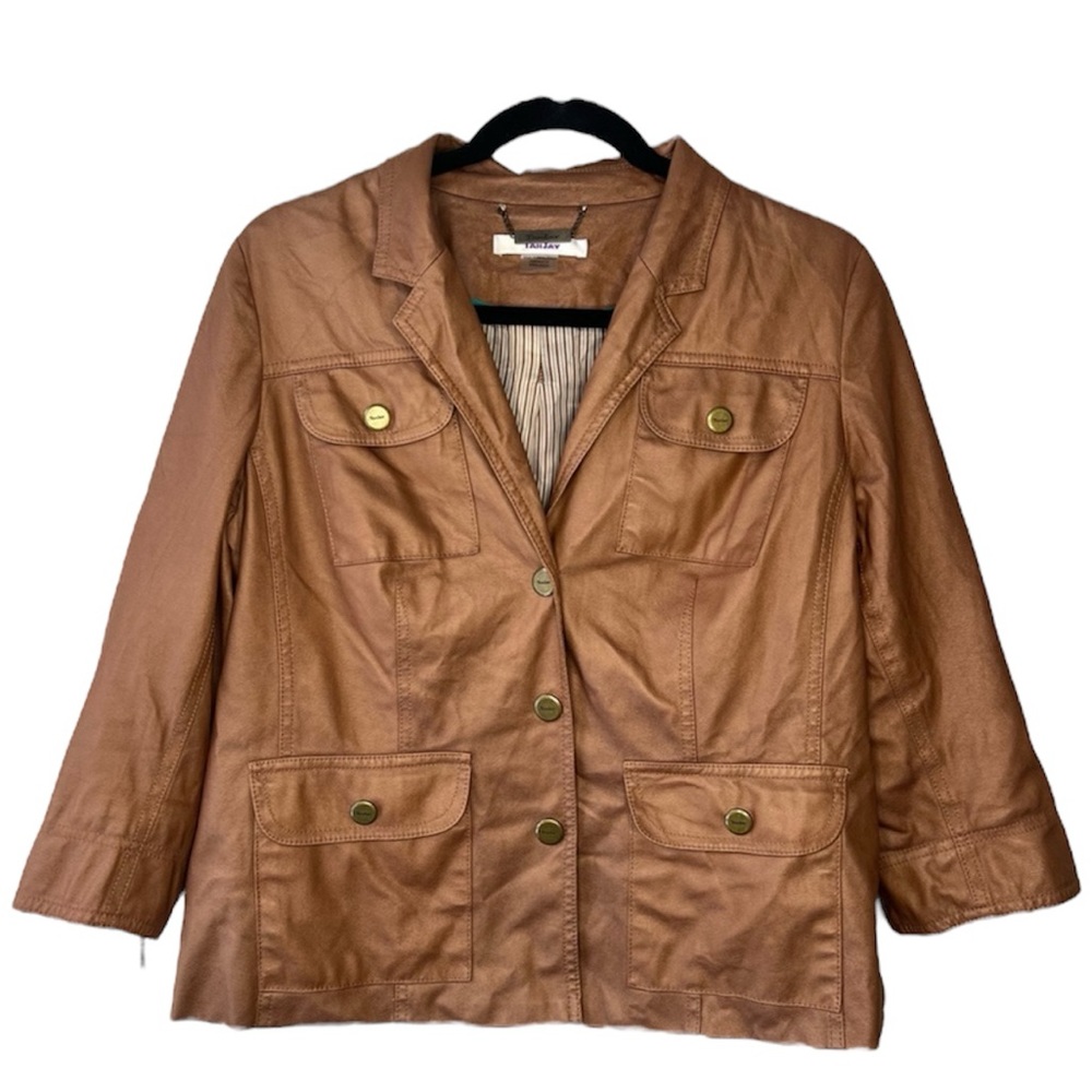 TanJay Lightweight Faux Leather Jacket Snap Buttons Brown size 8
